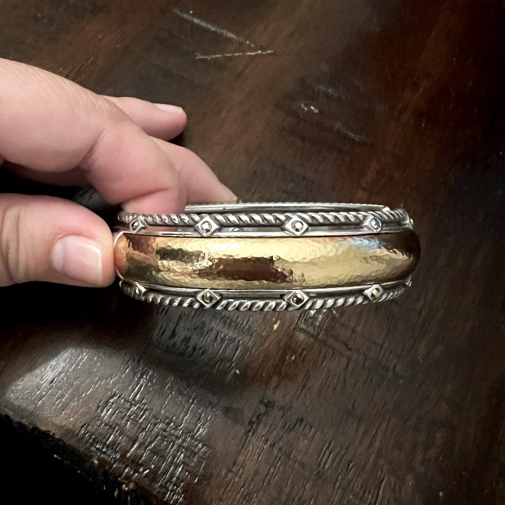 Brighton bracelet, silver and gold. Hinge closure.
